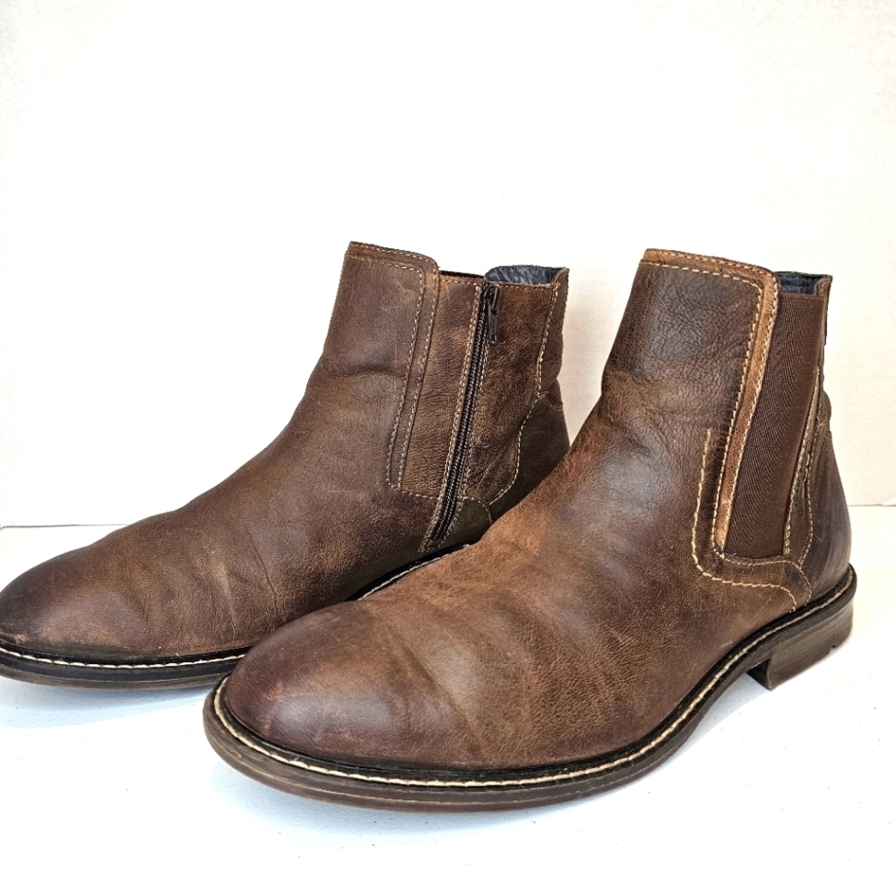 Josef Seibel Men Brown Leather Ankle Boots Size 45 US 11.5 Zip Up Casual Preppy